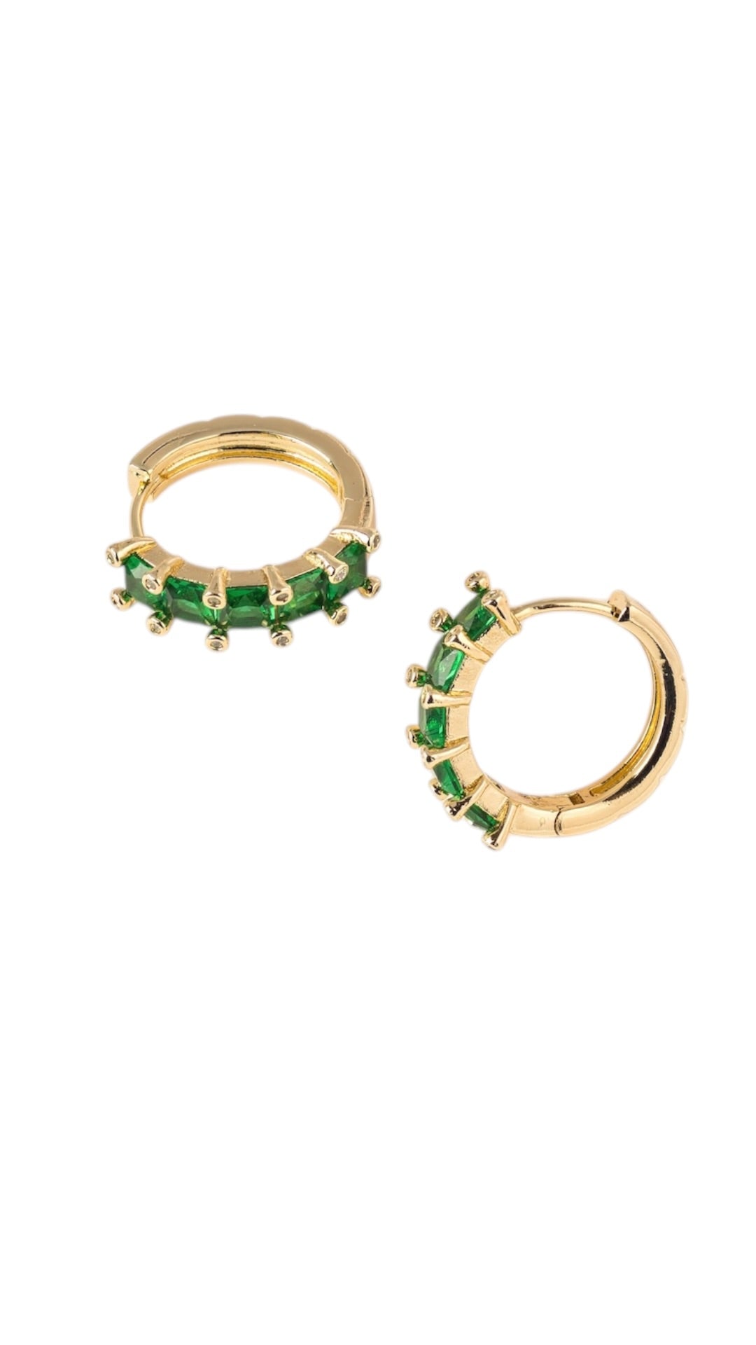 14K Gold Plated Huggie Earrings with Zirconia | Green & Red Dainty Hoops | Minimal Luxury Jewelry