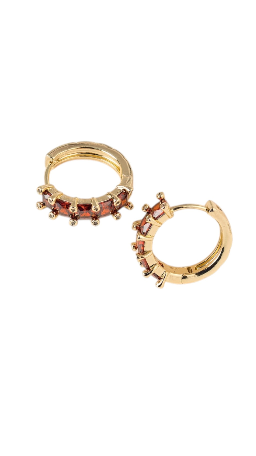 14K Gold Plated Huggie Earrings with Zirconia | Green & Red Dainty Hoops | Minimal Luxury Jewelry